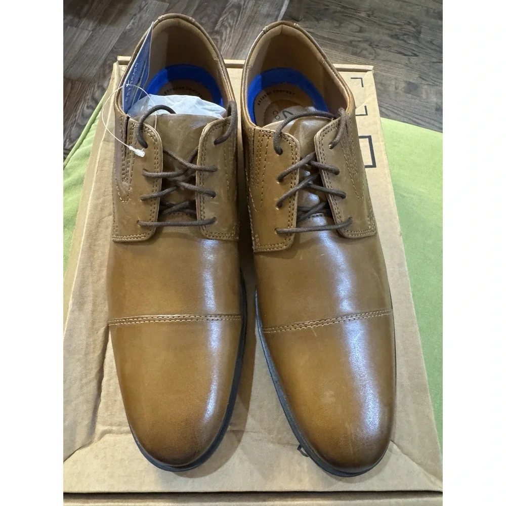 Collection By Clarks Men's Whiddon Cap Dark Tan Leather Shoes -‎ Size 11.5